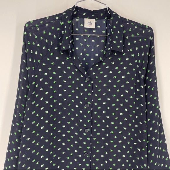 CAbi Martini Blouse M Print Button Up Top Blue Green White Button Up - Picture 2 of 6